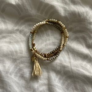 White, gray, and gold Beaded Bracelet